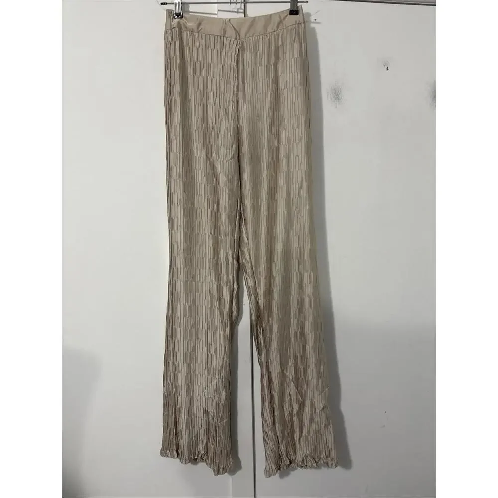 PrettyLittleThing Oatmeal High Waisted Pisse Wide Leg Pants - Size 4‎ Tall New